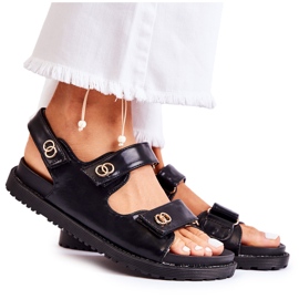 S.Barski Ženske kožne sandale s crnim Halis ukrasom crna