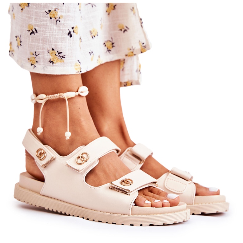 S.Barski Ženske kožne sandale s bež dekoracijom Halis