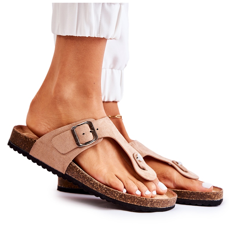 FB1 Ženske papuče s kopčom Bež Elina