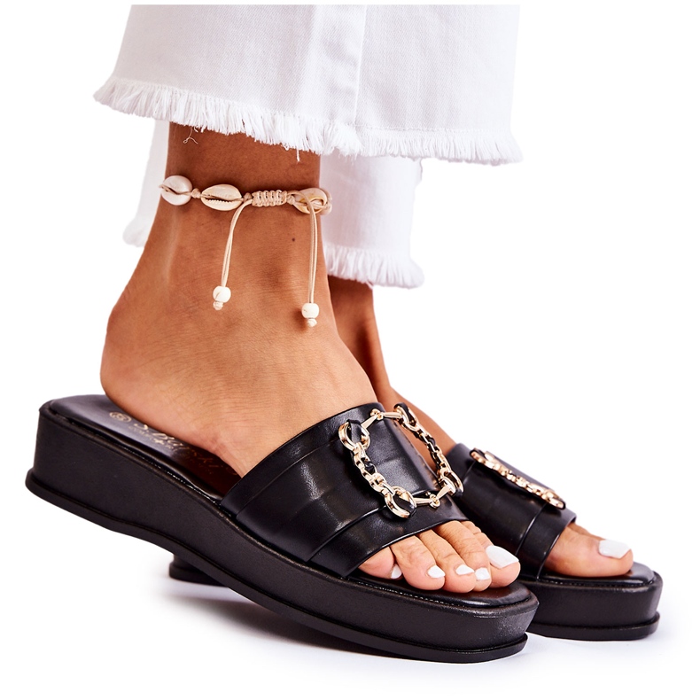 S.Barski Modne ženske kožne crne papuče Adaline crno