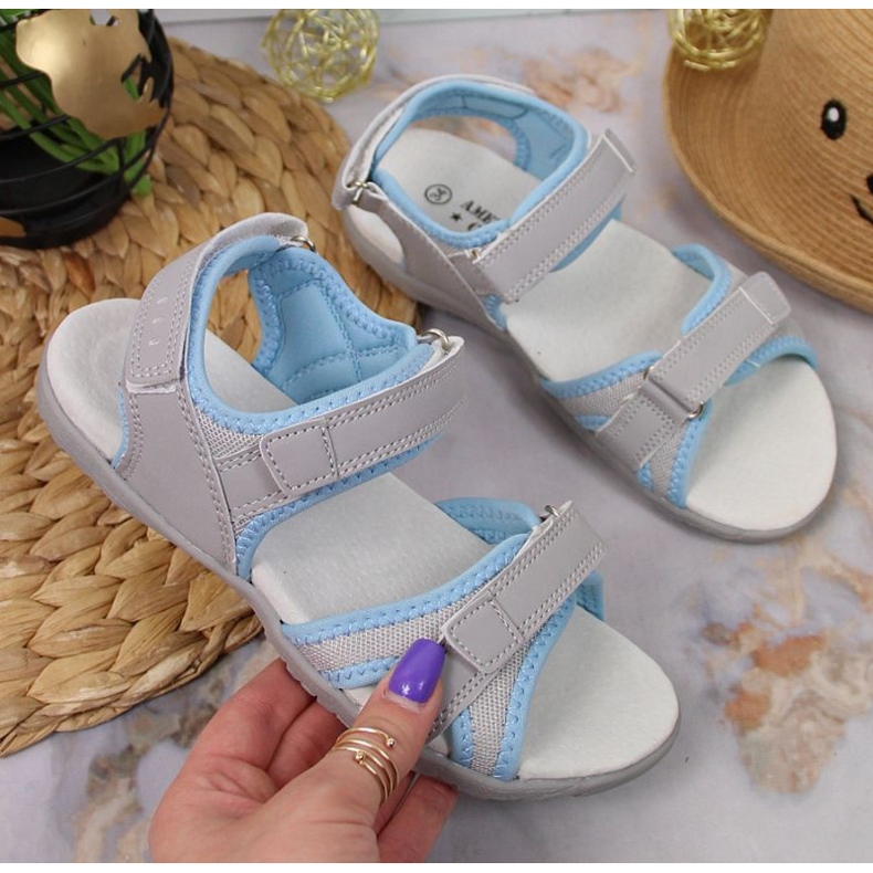 American Club Jr.AM898A sandale na čičak sive