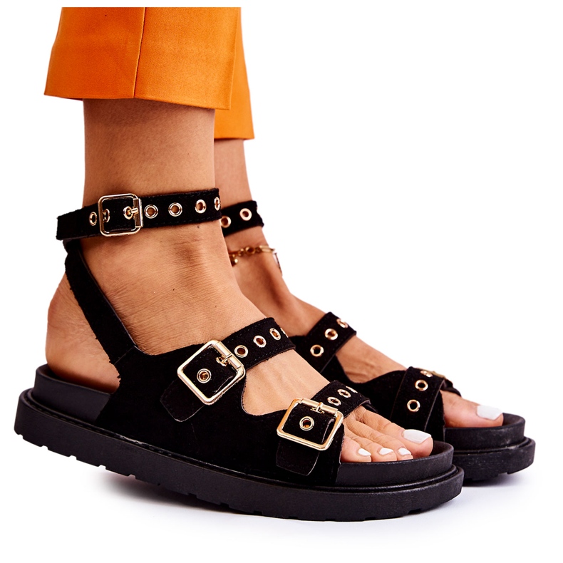 PM1 Ženske antilop sandale s naramenicama, crne Parys crno