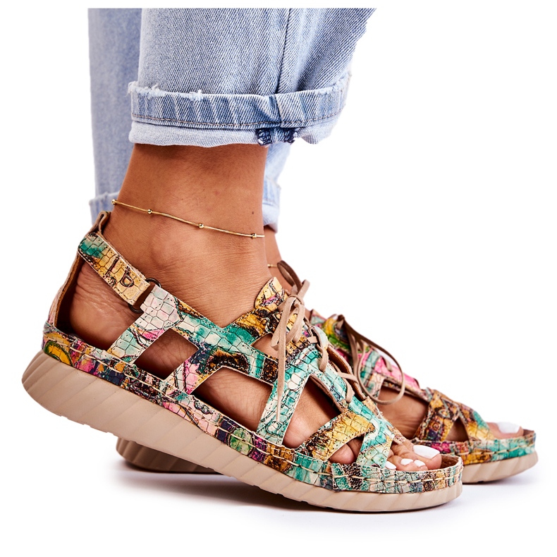 Maciejka Ženske kožne sandale s čičak trakom 05375-09 Zelene zelena