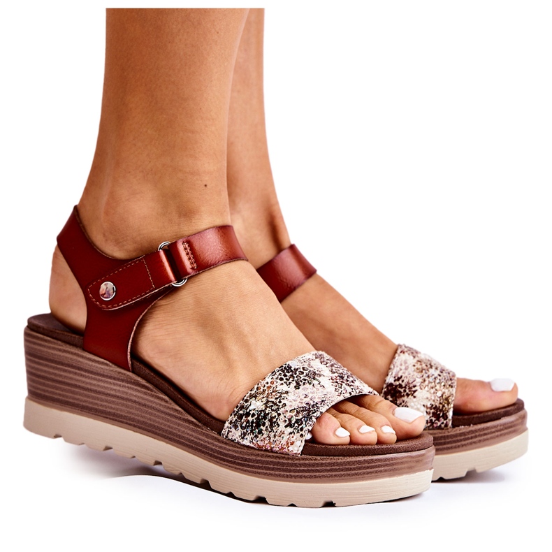 S.Barski Kožne sandale na smeđoj pločici Josella bež smeđa