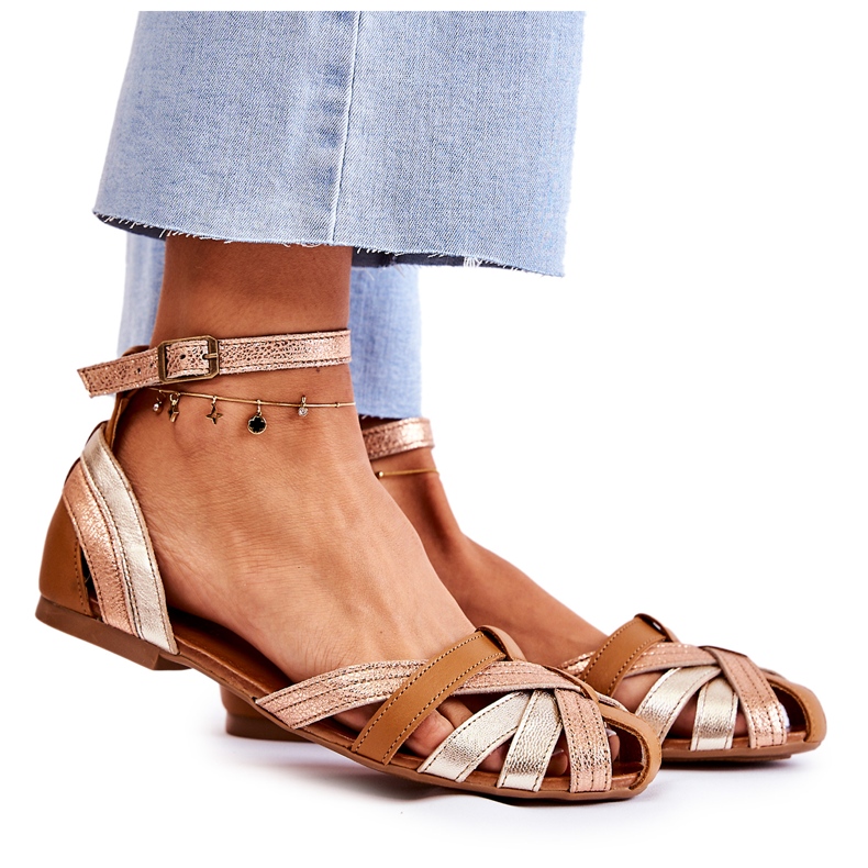 Kožne ženske sandale Maciejka 01924-32 Zlatno-smeđe smeđa