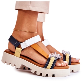 Kožne sandale s čičak trakom Maciejka L5009-02 Mornarsko plavo-bijele bijela tamnoplava