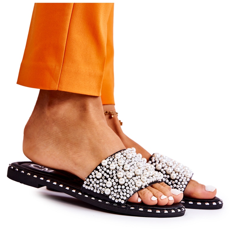 PG2 Ženske papuče s biserima crni Vamero crno