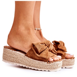 PG2 Ženske papuče na klin s mašnom, Tayla Brown smeđa