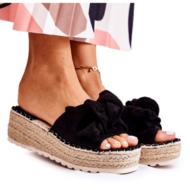 PG2 Ženske papuče na klin s mašnom crne Tayla crna