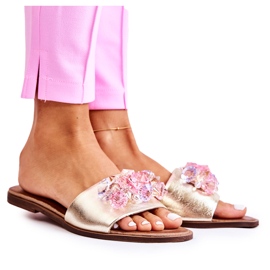 Kožne ženske papuče s Nicole 2726 zlatnim ukrasom