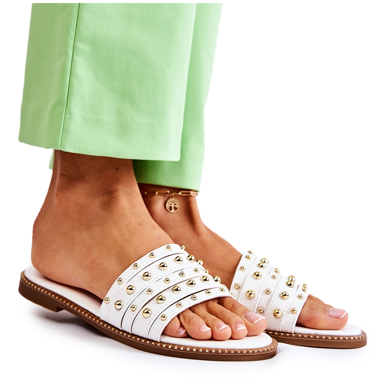 S.Barski Ženske kožne papuče s bijelim Brien ukrasom bijela