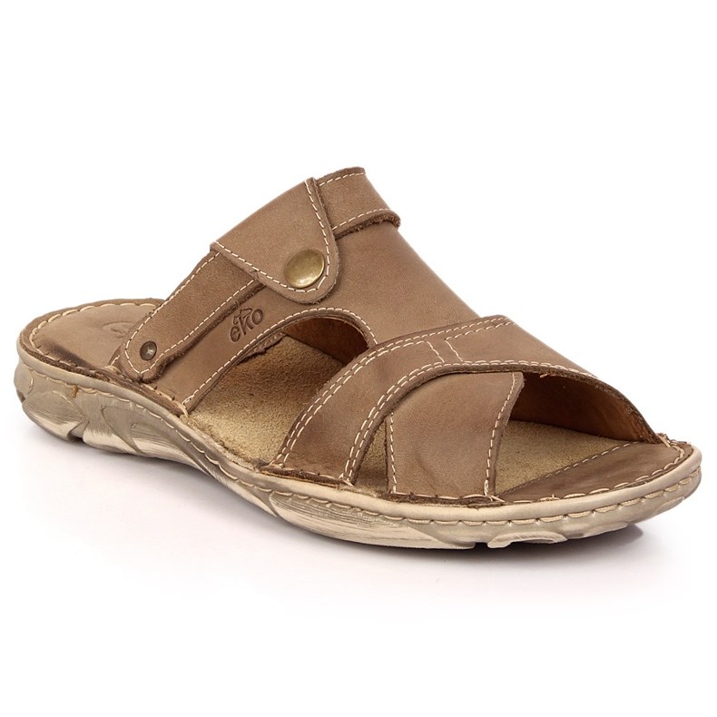 Smeđe kožne muške EKO papuče bež smeđa