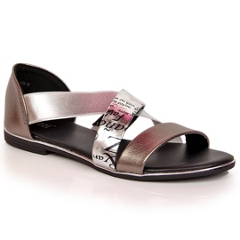 Ženske sandale s gumicom, srebrne Jezzi srebro