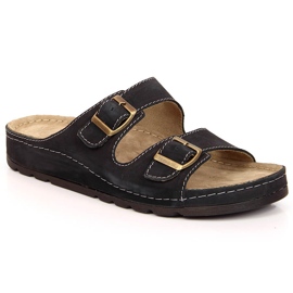 Crne udobne muške kožne papuče Helios 813 crne crna