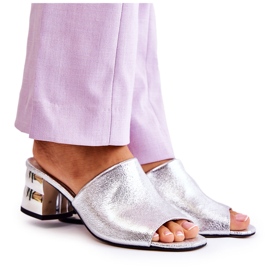 PA2 Kožne ženske papuče na petu Silver Perry srebro