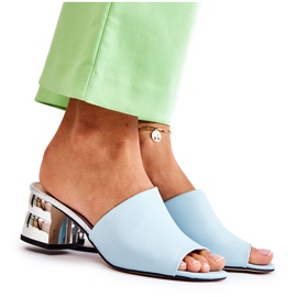 PA2 Kožne ženske papuče na petu Blue Perry plava