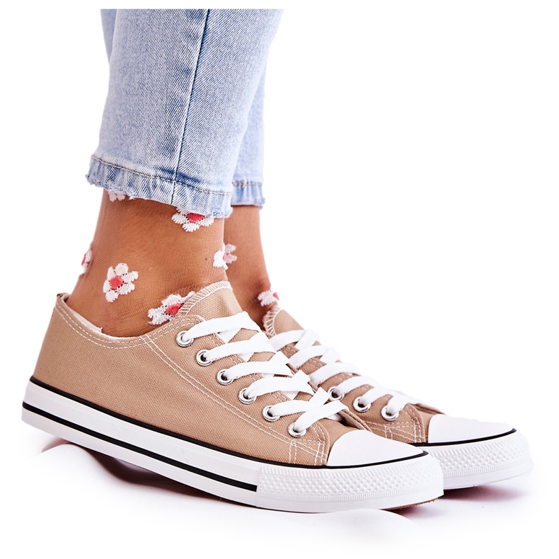 PJ1 Ženske klasične tenisice zavezane tamno bež Be Mine