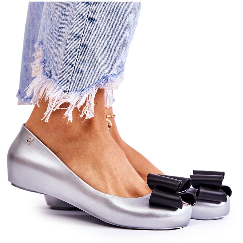 PH1 Ženske gumene balerinke s mašnicom srebrni cvjetić srebro