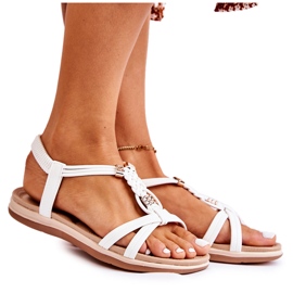 Ženske sandale s jantarno bijelim ukrasima bijela