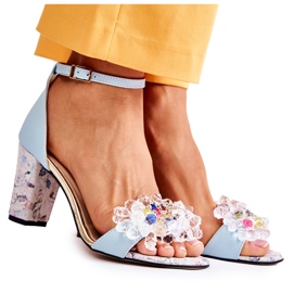 PA2 Kožne sandale na šanku s plavim Velinda kristalima plava