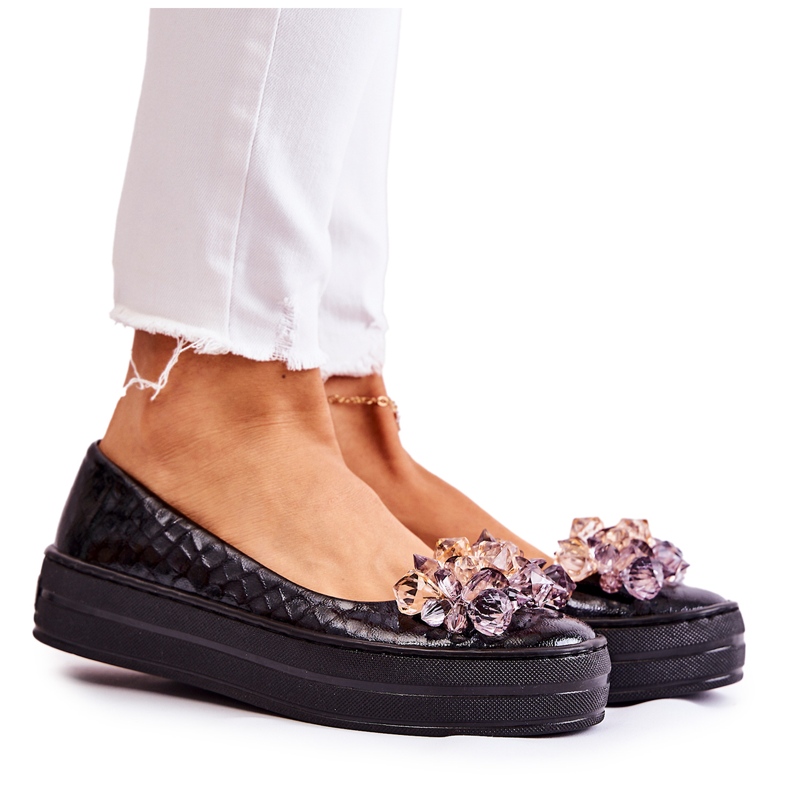 PA2 Kožne balerinke na platformi s crnim berijetnim ornamentom crno