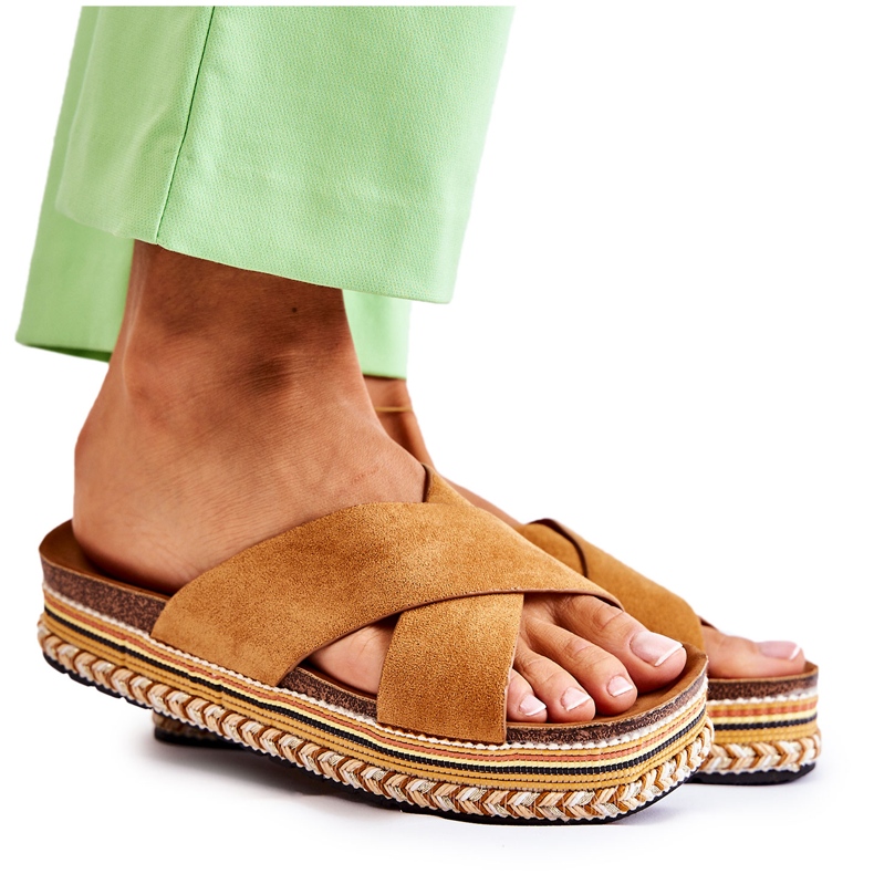 PG1 Ženske antilop papuče na platformi Camel Jossie smeđa