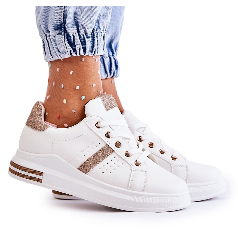 FK2 Ženske sportske cipele, vezana bijela Otylia zlatna