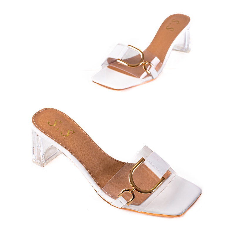 SHELOVET Prozirne papuče na stupu bijela