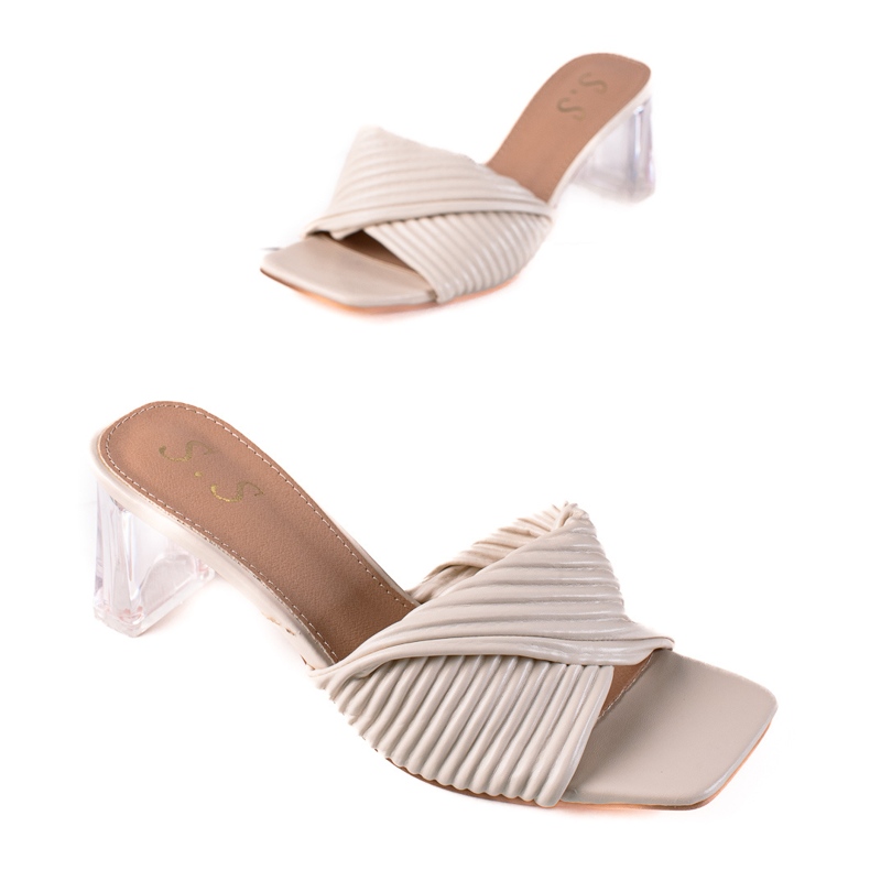 SHELOVET Papuče s prozirnom petom bež