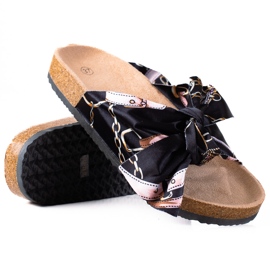 SHELOVET Crne papuče s mašnom crna