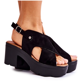 PG1 Antilop crne sandale na petu Arlena crna