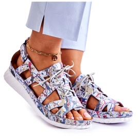 Maciejka Ženske kožne sandale s čičak trakom 05375-06 plave plava višebojan