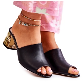 PA2 Kožne ženske papuče na petu Black Perry crna