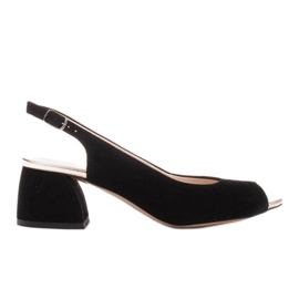 Marco Shoes Crne sandale od antilopa sa stabilnom petom crna