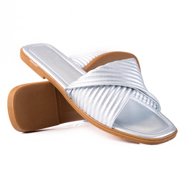 SHELOVET Ženske ravne papuče srebro