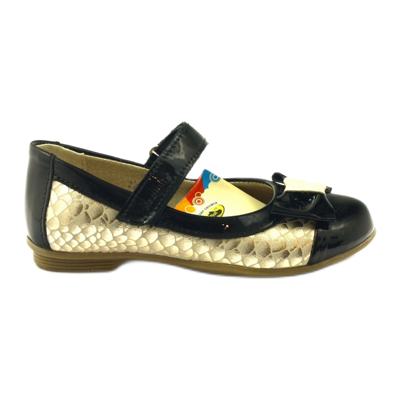 Crno-zlatne balerinke kožna mašna Ren But žuta boja