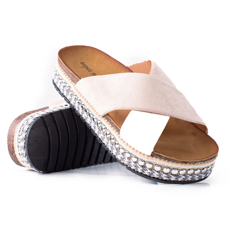 SHELOVET Modne papuče na platformi bež