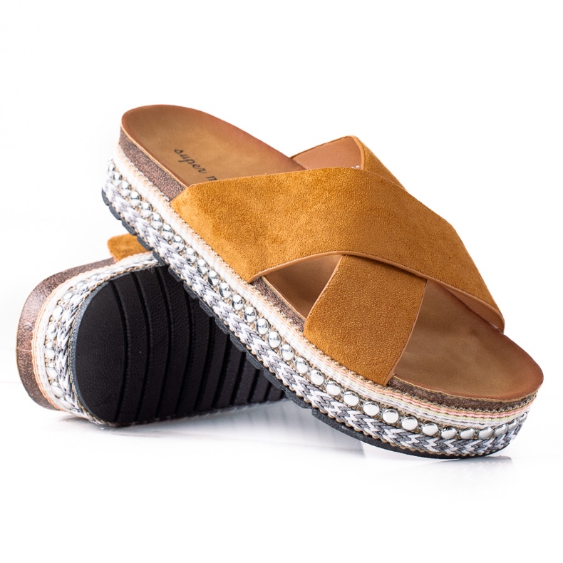 SHELOVET Modne papuče na platformi smeđa