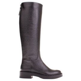 Marco Shoes Reljefne kožne čizme s niskom petom crna