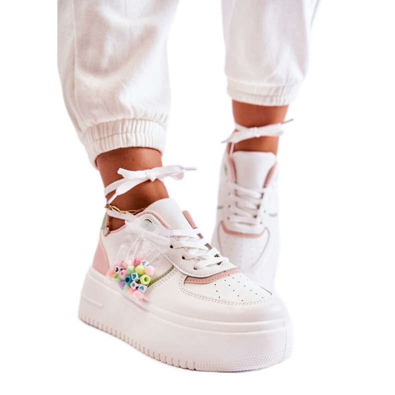 PS1 Ženske vezane sportske tenisice bijelo-ružičasta Manila bijela