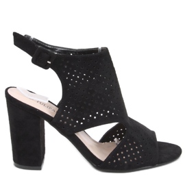 Guala Crne ažurne sandale na visoku petu crno