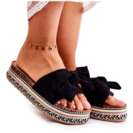 PG1 Ženske papuče na masivnoj platformi s mašnicom Crni Macardi crna