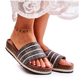 S.Barski Ženske klasične papuče s lancem Black Maddy crna