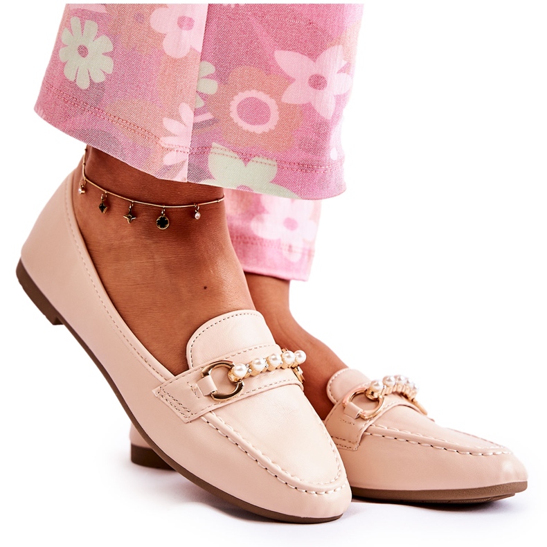 PG1 Ženske mokasine s ukrasnim biserima bež Sergia