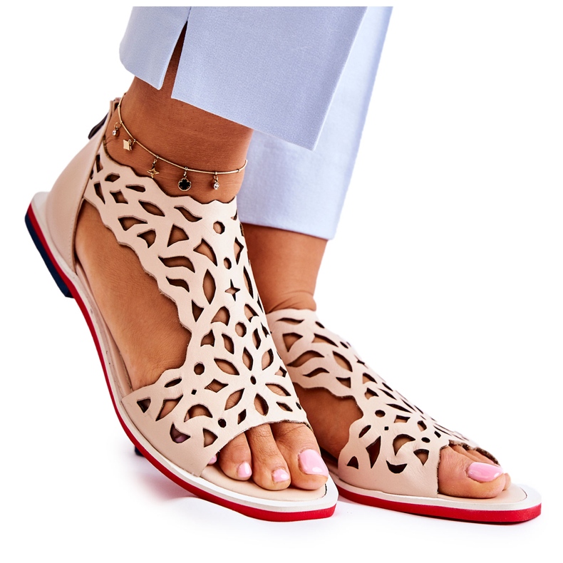 PA2 Kožne lagane otvorene sandale Bež Alima