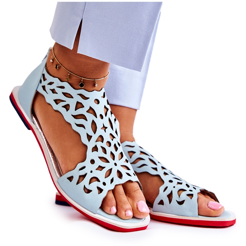 PA2 Kožne lagane otvorene sandale svijetloplave Alime plava