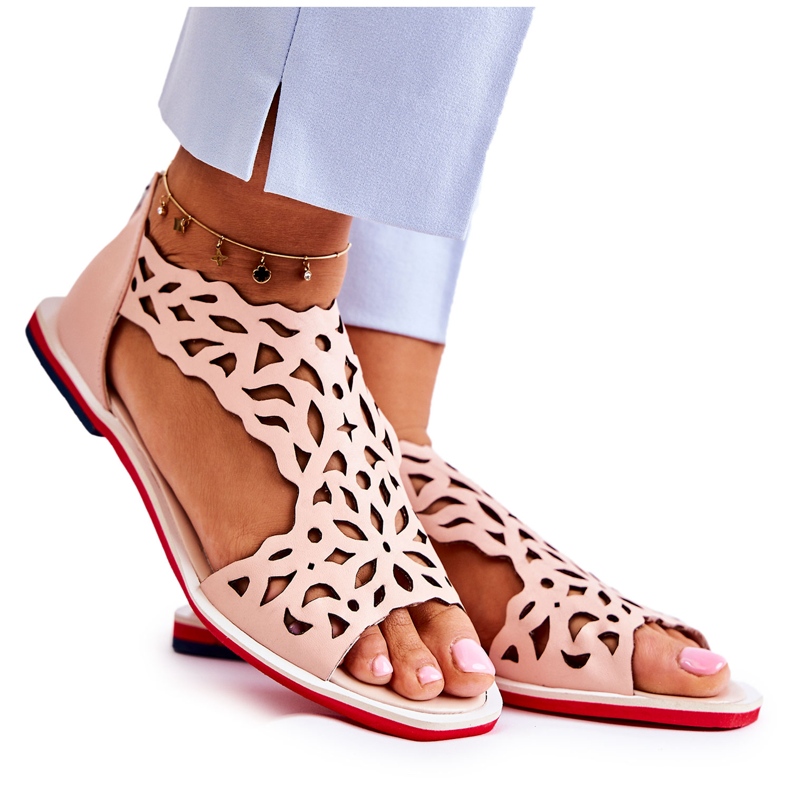 PA2 Kožne svijetloružičaste otvorene sandale Alima ružičasta