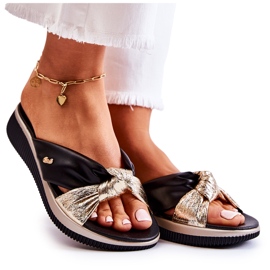 PE1 Udobne kožne ženske papuče crno-zlatne Neyla crna zlatni