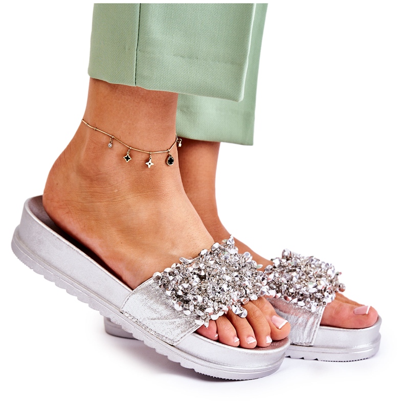 PG1 Ženske papuče na platformu sa srebrnim Almina ornamentima srebro