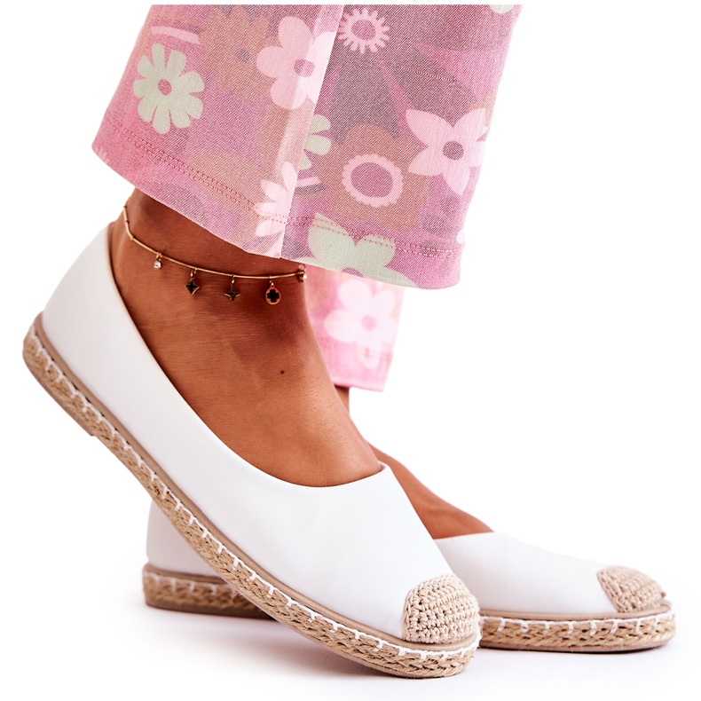 Klasične ženske bijele kožne espadrile Calabria bež bijela